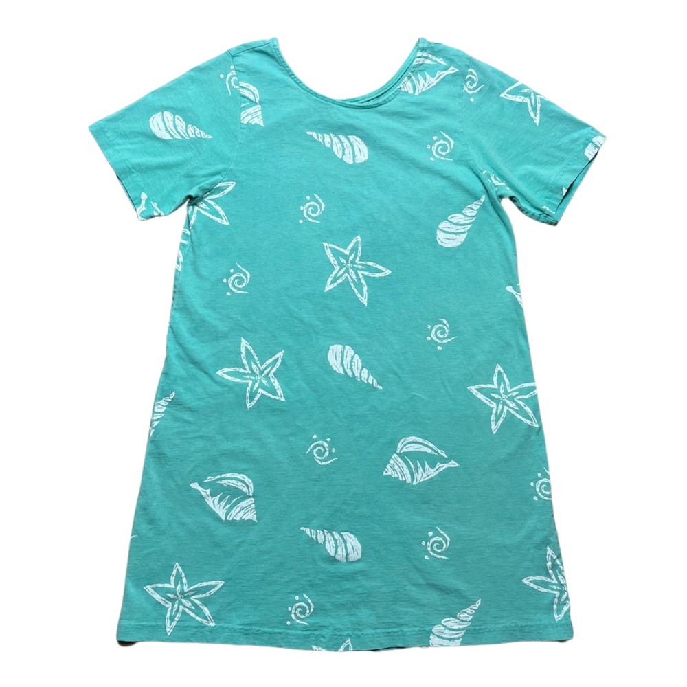 Vintage 90s Sundress Medium Beach Coastal Seashell Oversized Comfy Turquoise